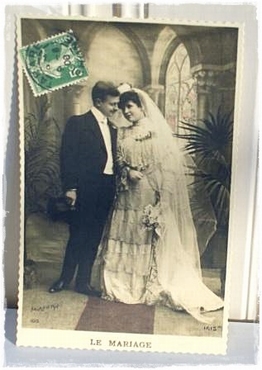 vintage trouwkaart, 20×13 cm. op linnen, met enveloppe