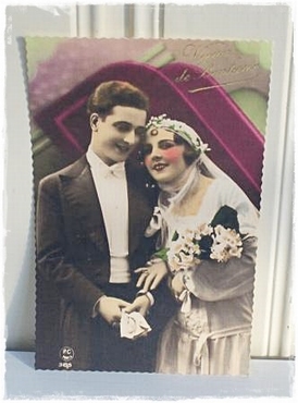 Vintage trouwkaart, 20×13 cm.op linnen met enveloppe