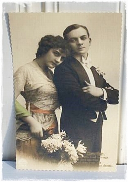 Vintage trouwkaart, 20×13 cm. op linnen met enveloppe