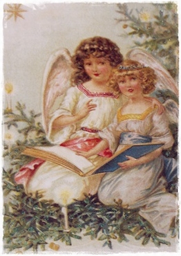 Kaart Angels read een book met glitters