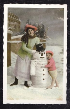 Postcard “Met mama en de sneeuwpop op de foto”
