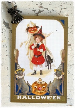 Halloween postcard met antieke afbeelding aan clip