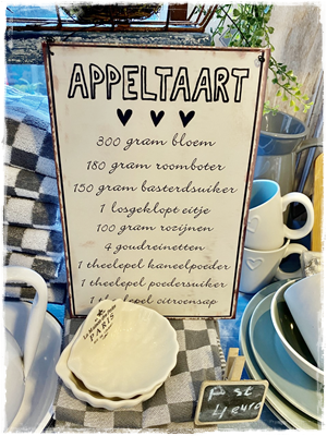 Tekstbord Brocante Uitstraling Met Appeltaartrecept. Leuk! 20 X 30 Cm.