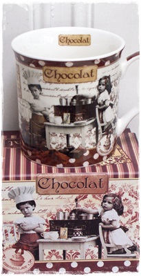 Mok Chocolat met nostalgische afbeelding kindjes in kartonnen doosje