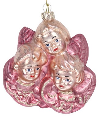 Supermooi ornament/kerstbal, the three angels. 10,5 x6,5 x 11 cm.
