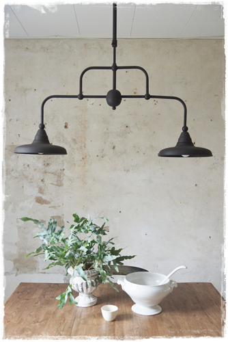 SALE! JDL Stoere Industriele Plafondlamp/hanglamp/lamp Met Dubbele Arm, Donker Gepatineerd Metaal