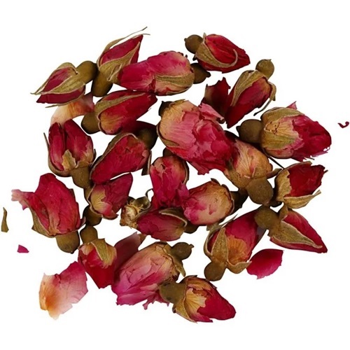 Zakje gedroogde rozenknoppen 1 tot 2 cm. groot.