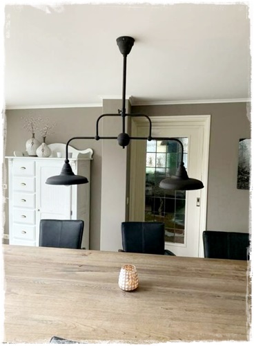 SALE! JDL Stoere industriele plafondlamp/hanglamp/lamp met dubbele arm, donker gepatineerd metaal