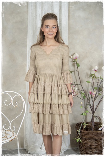 SALE! Collectie JDL Dress Nanna, Maat XL  , Kleur Linnen, Broderie