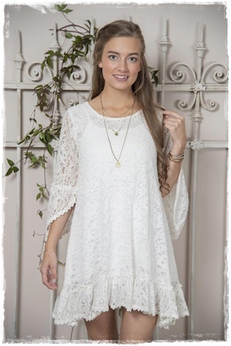 Collectie JDL Tuniek Fanny, Wit Kanten Tuniek/ Jurk Met Onderjurk, Maat XL (speciale Prijs)