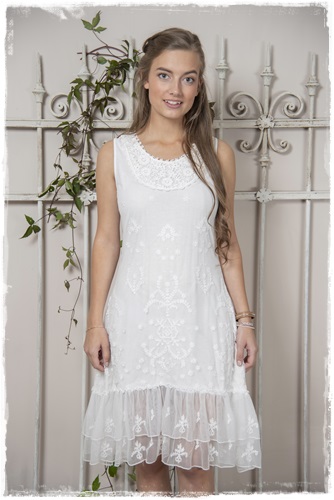 JDL , Prachtige romantische zomerjurk met supermooi kant over de gehele jurk, wit, maat XL