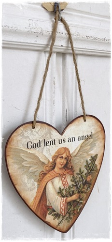 Christmasheart, God lent us an angel, afm. 15 x 13,5 cm