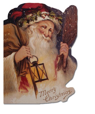 Victoriaans dubbel kerstkaartje glanzend met envelop, Father Christmas in the night , 12 x 9 cm