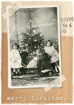 Vintage grote kaart (21 x 14,8 cm) Merry Christmas, gedrukt op stevig (300 grams) gerecycled papier/enveloppe