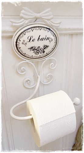 Landelijke toiletrolhouder Le Bain met strik, oude look wit.