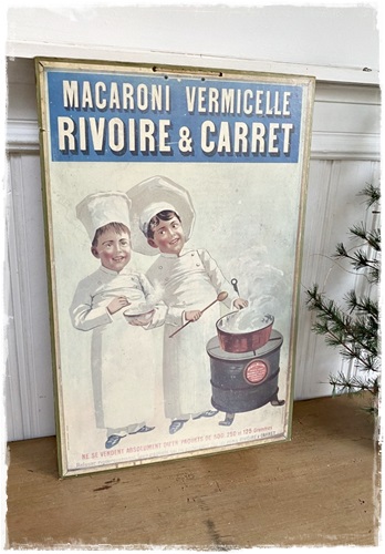 Supermooie Antieke reklame Italie op dik karton , Macaroni Vermicelle 42,5 x 65 cm.