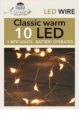 Led indoor koperdraad, 10 lichtjes/ 1 meter led classic incl. 2 x knoopcelbatterij.