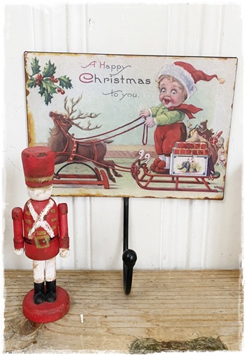 Kapstok met victoriaanse afbeelding A Happy Christmas tot you.