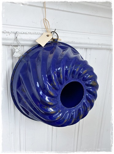 Oude Grote Antieke Emaille Tulband Donkerblauw 13 Cm. Hoog X 25 Cm. Doorsnee