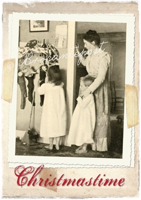Vintage grote kaart (21 x 14,8 cm) Christmastime, gedrukt op stevig (300 grams) gerecycled papier/rode enveloppe