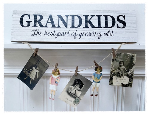 Superleuk houten bord, Grandkids, the best thing to growing old 55,8 x 15 cm. touw met 5 knijpers