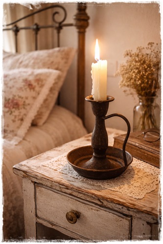 Nostalgische sierlijke roest kandelaar countryfield en kaars
