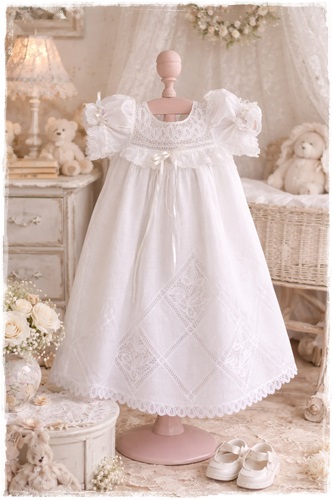 Superlief nieuw doopjurkje met schattig kant en pofmouwtjes