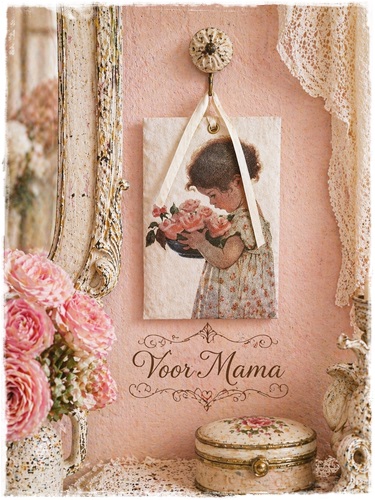 Geurzak met lintje, afm. 17 x 11,5 cm. meisje bloemenmand, rozen, moederdagtip!