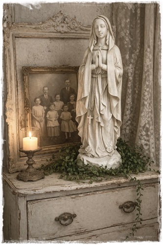 SALE! Prachtig Lourdesbeeld oude look van 62,5 cm. groot en 22 cm. breed