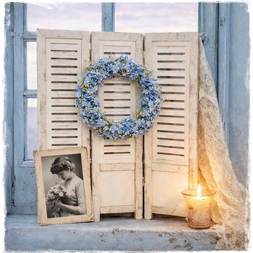 Brocante 3-luik van hout, kleur oud wit, 70 cm h x 61 cm.br