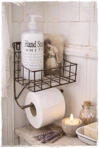 Landelijk toiletrolhouder met mandje van metaal