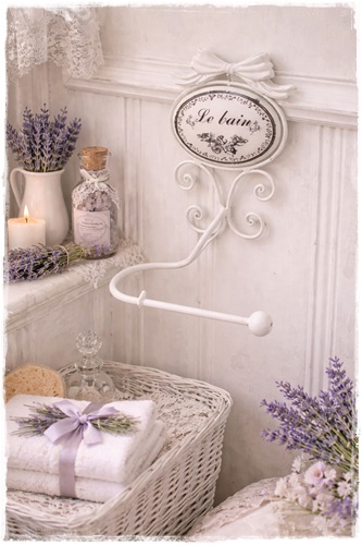 Landelijke toiletrolhouder Le Bain met strik, oude look wit.