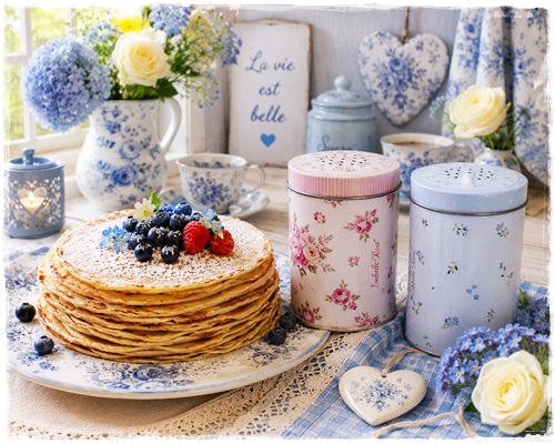 Strooibusje met lieve roze roosjes, shabby chic