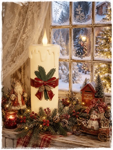 XXXL Kerstkaars LED-verlichting 18,555 cm, mooie strik.