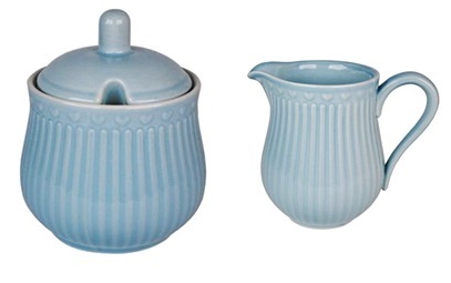 melk en suikerpot blauw goed