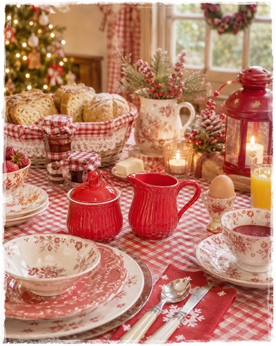 Melkkannetje plus suikerpot met deksel van porselein rood (beide met een hartenrandje)