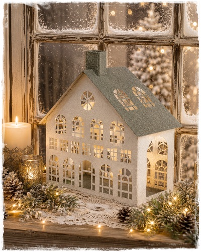 Decoratie Huis 33,5 x 13 x 34 cm Wit Metaal (lijkt op plantagehuis van vroeger)